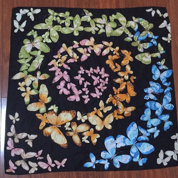 Accessories - Butterfly print silk scarf with hand rolled edges